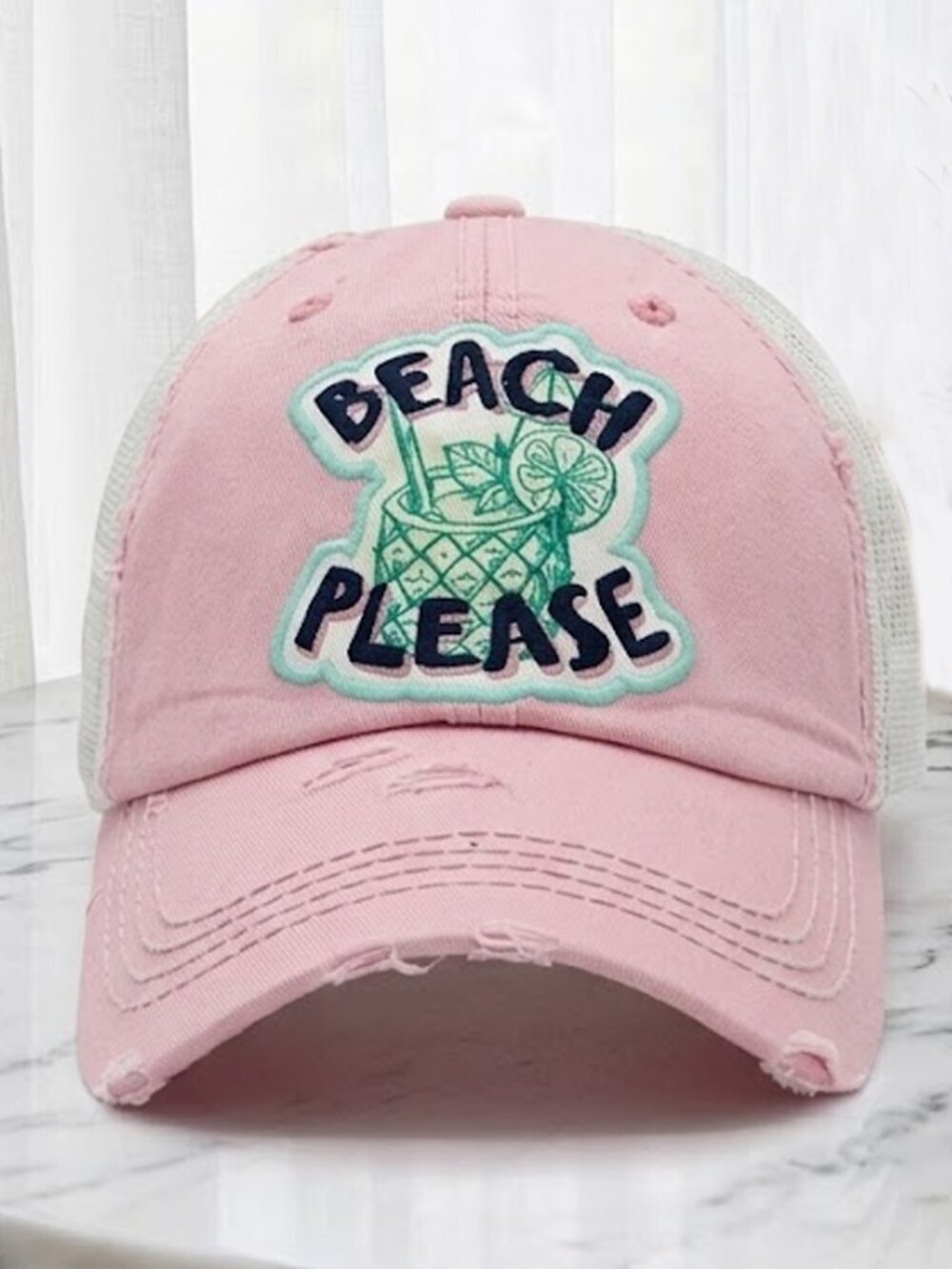 Ladies Light Pink Beach Please Trucker Hat
